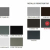 Übersicht über verschiedene Farboptionen für Haustüren und Fenster, einschließlich Standardfarben, Feinstrukturen und Metallic-Feinstrukturen.